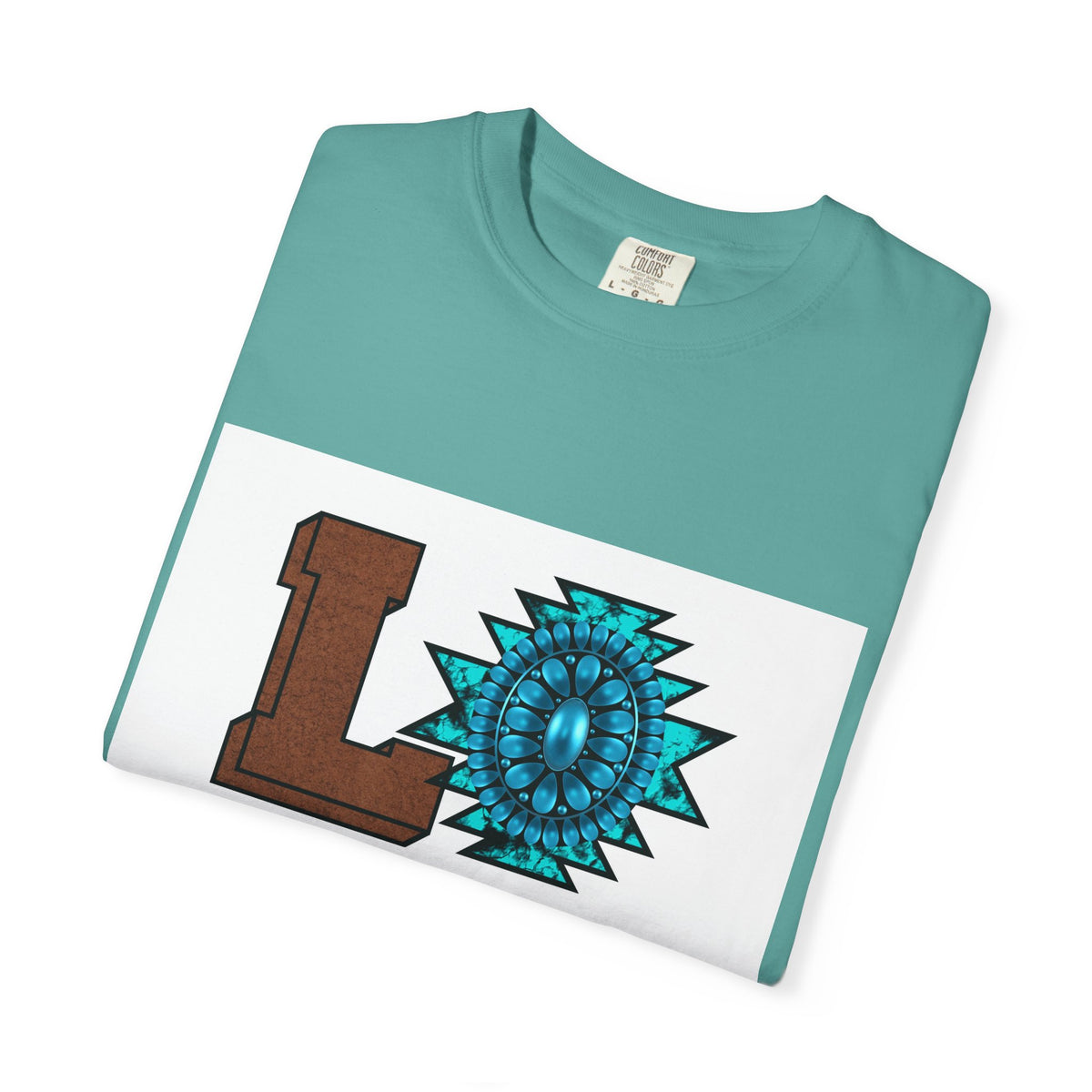 LOVE Southwestern Graphic T-Shirt — Turquoise Aztec Heart Design