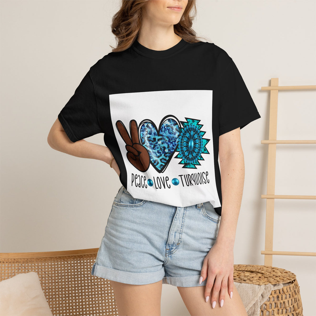 Peace Love Turquoise T-Shirt — Boho Peace Sign & Heart Graphic Tee