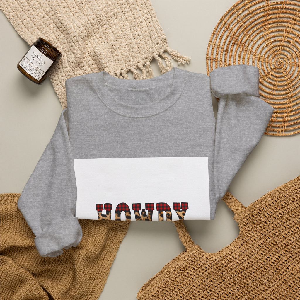 Howdy y'all Crewneck Sweatshirt - Plaid Western Graphic Pullover