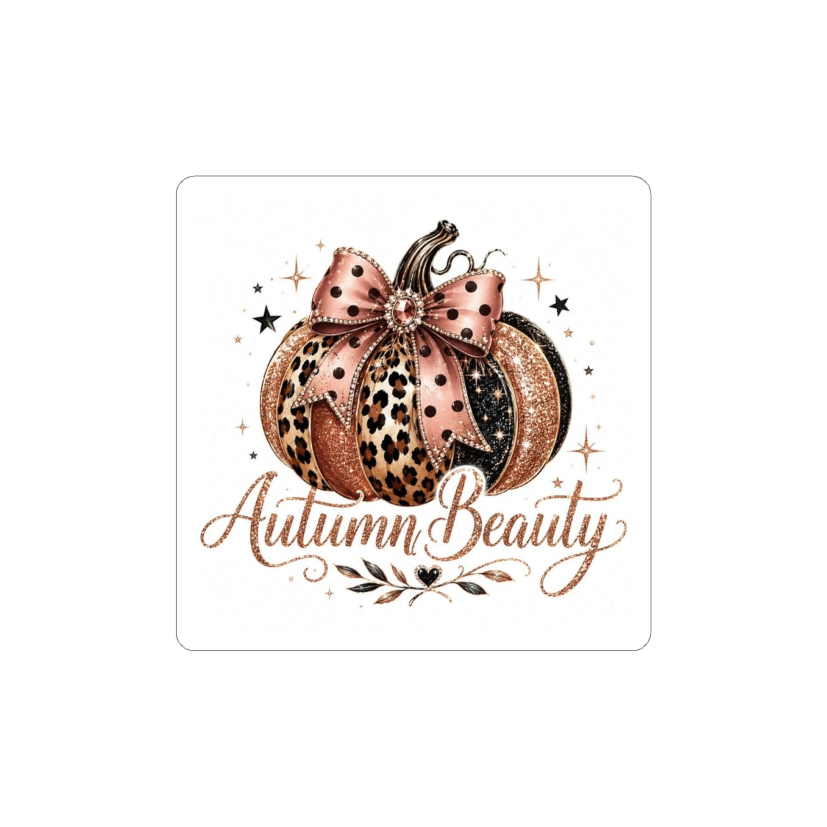 Autumn Beauty Pumpkin Sticker — Leopard Print Fall Kiss-Cut Decal