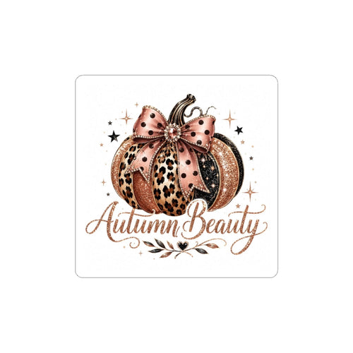 Autumn Beauty Pumpkin Sticker — Leopard Print Fall Kiss-Cut Decal