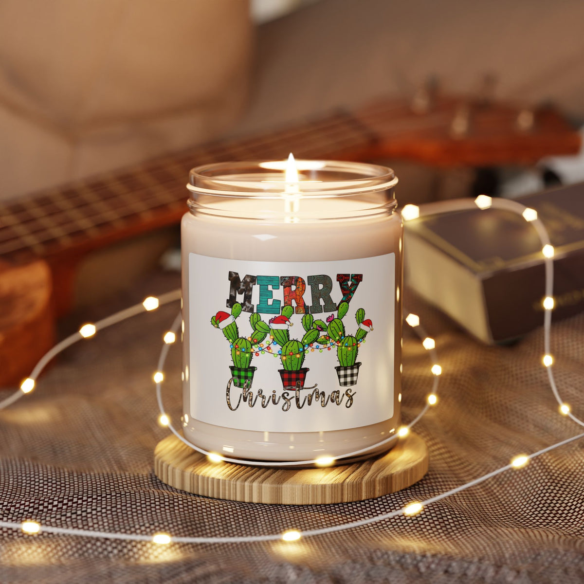 Merry Christmas Cactus Scented Soy Candle – 9oz Holiday Jar