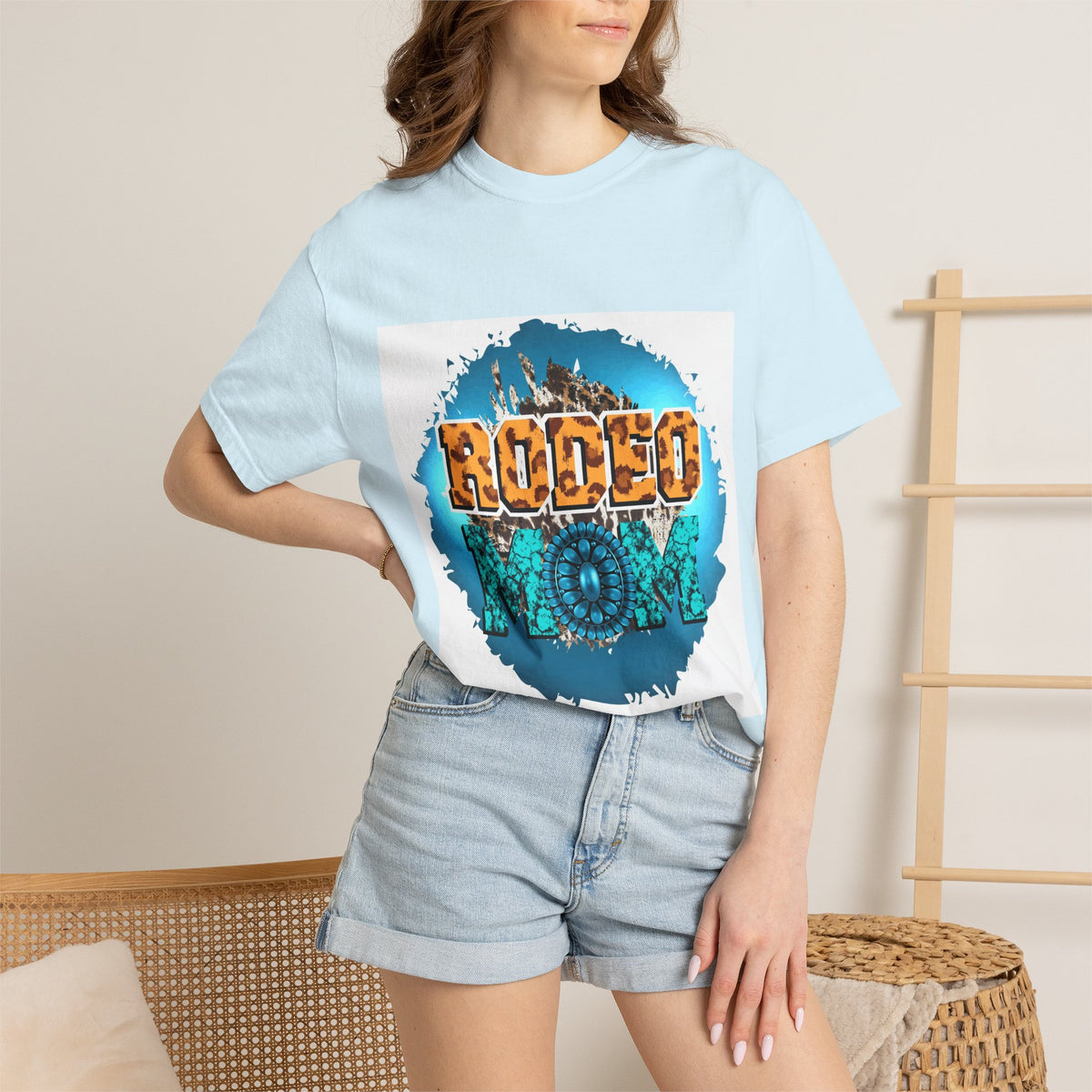 Rodeo Mom Graphic T-Shirt — Western Cowgirl Bronc & Turquoise Design
