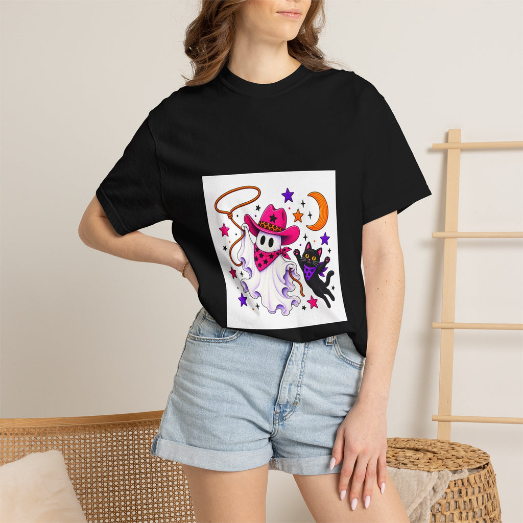 Cowboy Ghost and Black Cat Halloween T-Shirt
