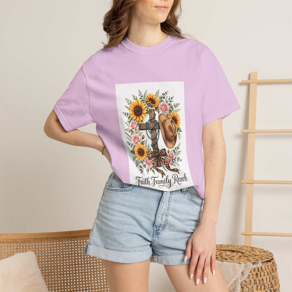 Faith Family Ranch T-Shirt — Sunflower Cowboy Hat Graphic Tee