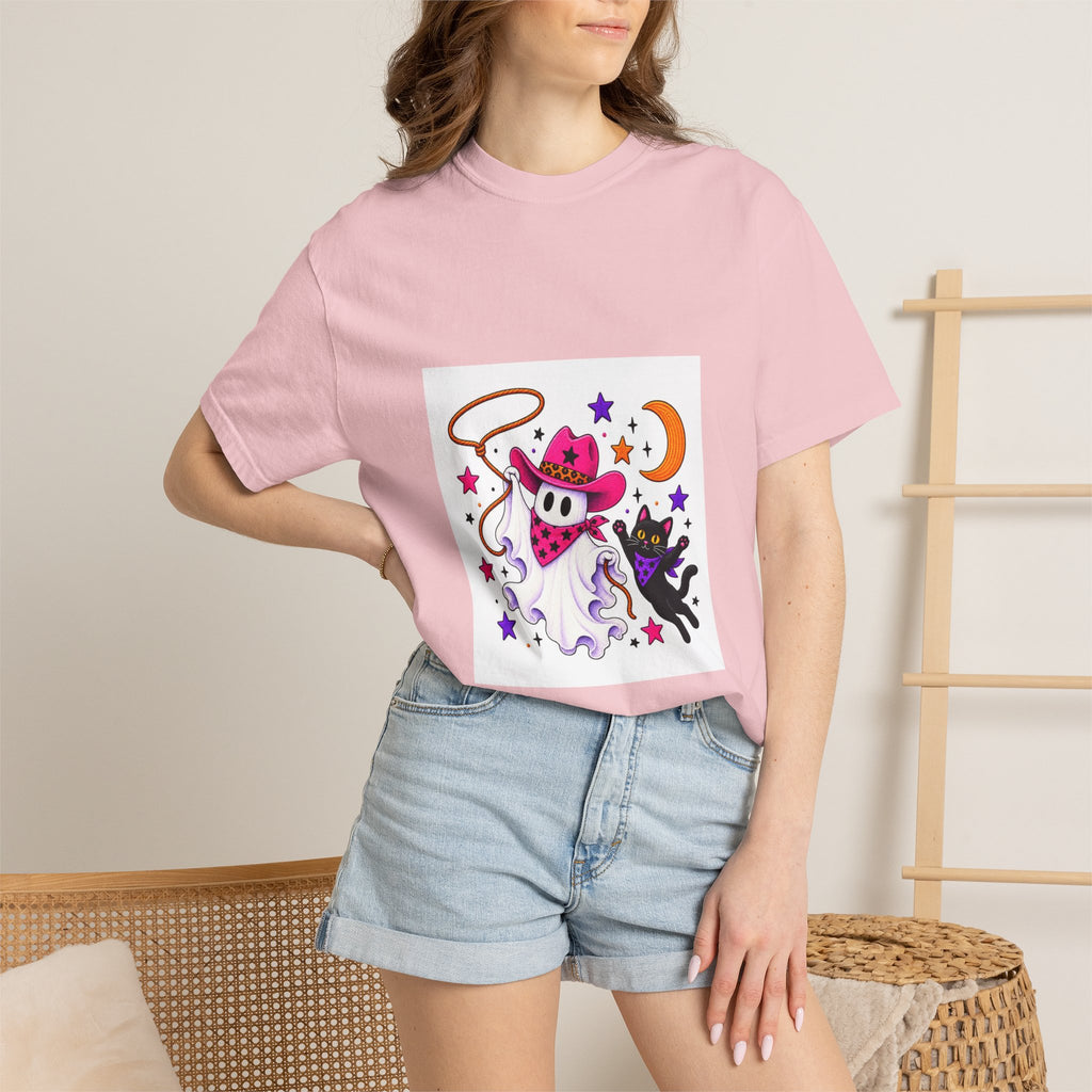 Cowboy Ghost and Black Cat Halloween T-Shirt
