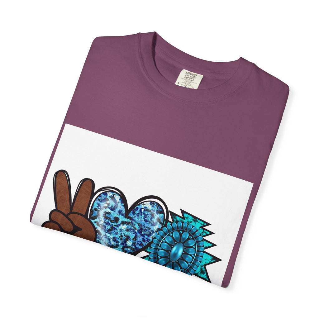 Peace Love Turquoise T-Shirt — Boho Peace Sign & Heart Graphic Tee