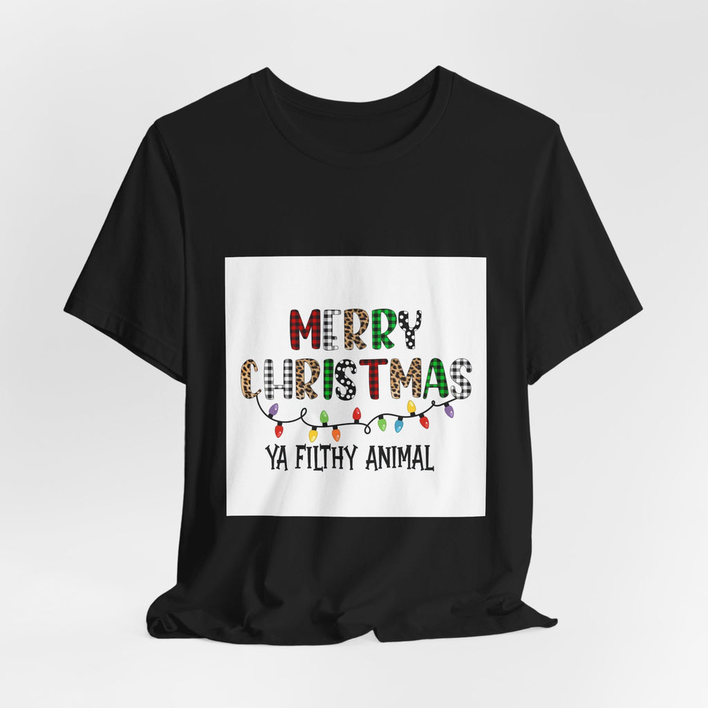 Merry Christmas Ya Filthy Animal T-Shirt – Funny Holiday Tee with Festive Lights