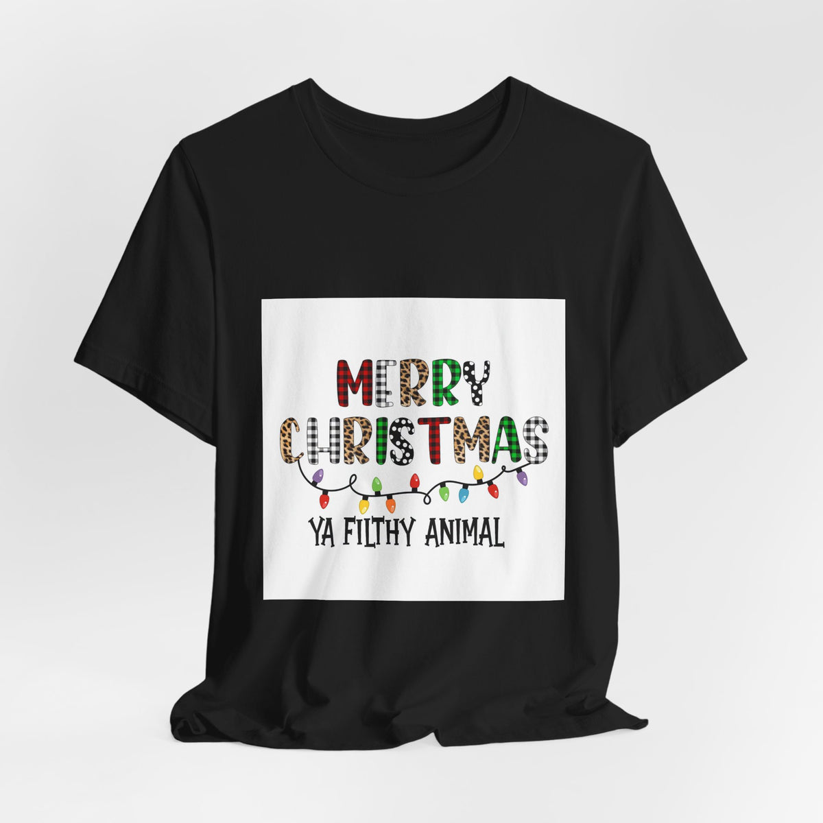 Merry Christmas Ya Filthy Animal T-Shirt – Funny Holiday Tee with Festive Lights