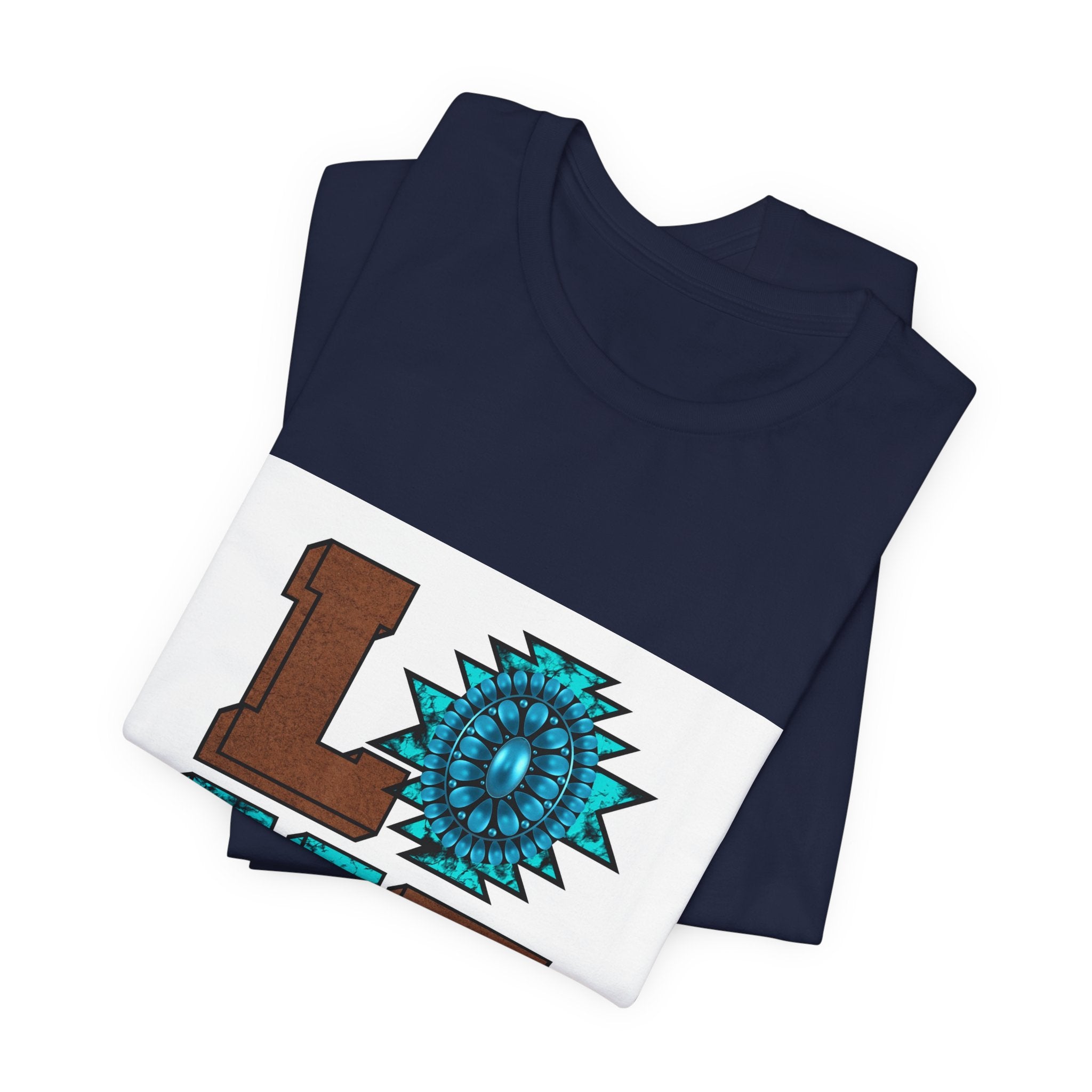 LOVE Southwestern Graphic Tee — Turquoise & Brown Rustic Sunflower Design