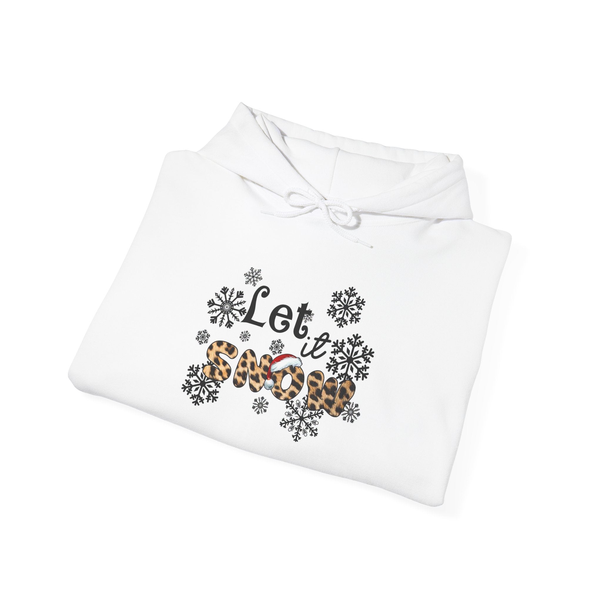 Let It Snow Leopard Print Hoodie — Festive Winter Floral Snowflakes Sweatshirt