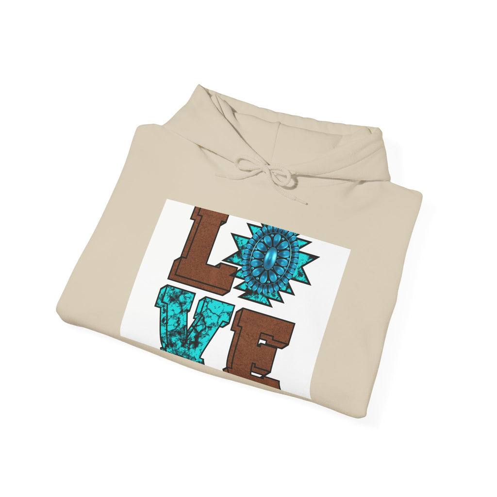 LOVE Southwestern Hoodie — Turquoise Aztec Pattern Pullover