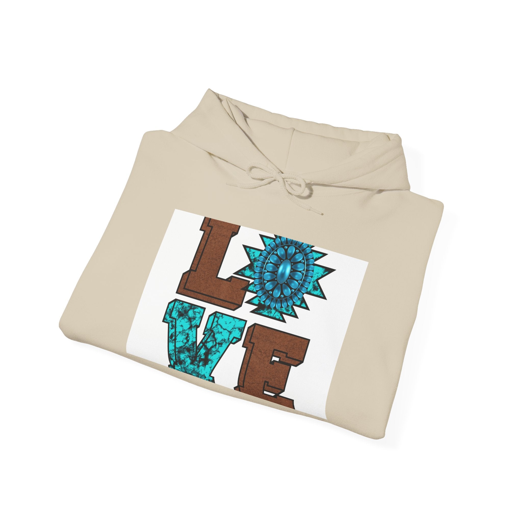 LOVE Southwestern Hoodie — Turquoise Aztec Pattern Pullover