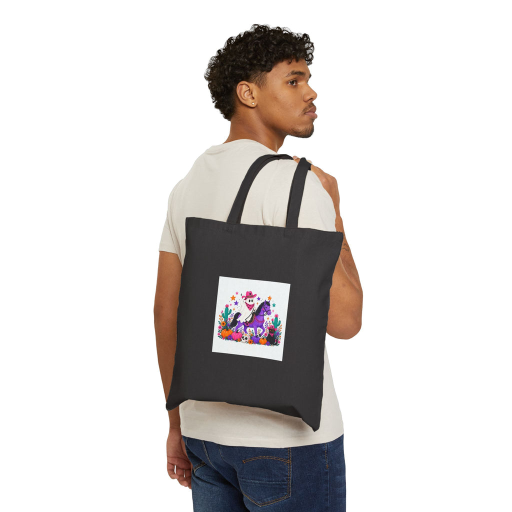 Tote Bag — Cute Purple Dinosaur Garden Illustration Cotton Canvas Tote
