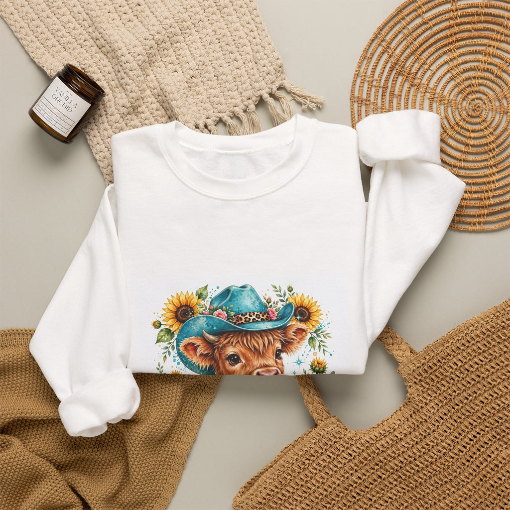 Western Mama Cow Sweatshirt — Sunflower Cowboy Cow Graphic Crewneck