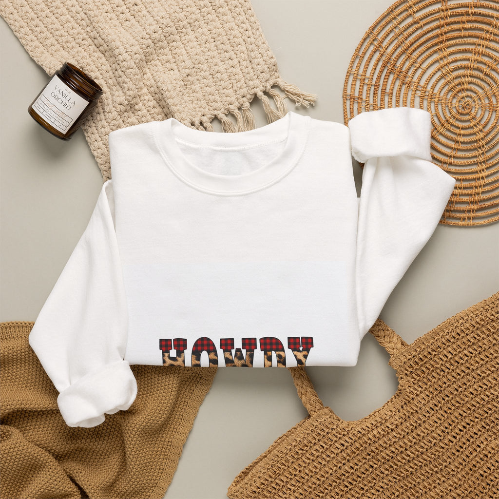Howdy y'all Crewneck Sweatshirt - Plaid Western Graphic Pullover