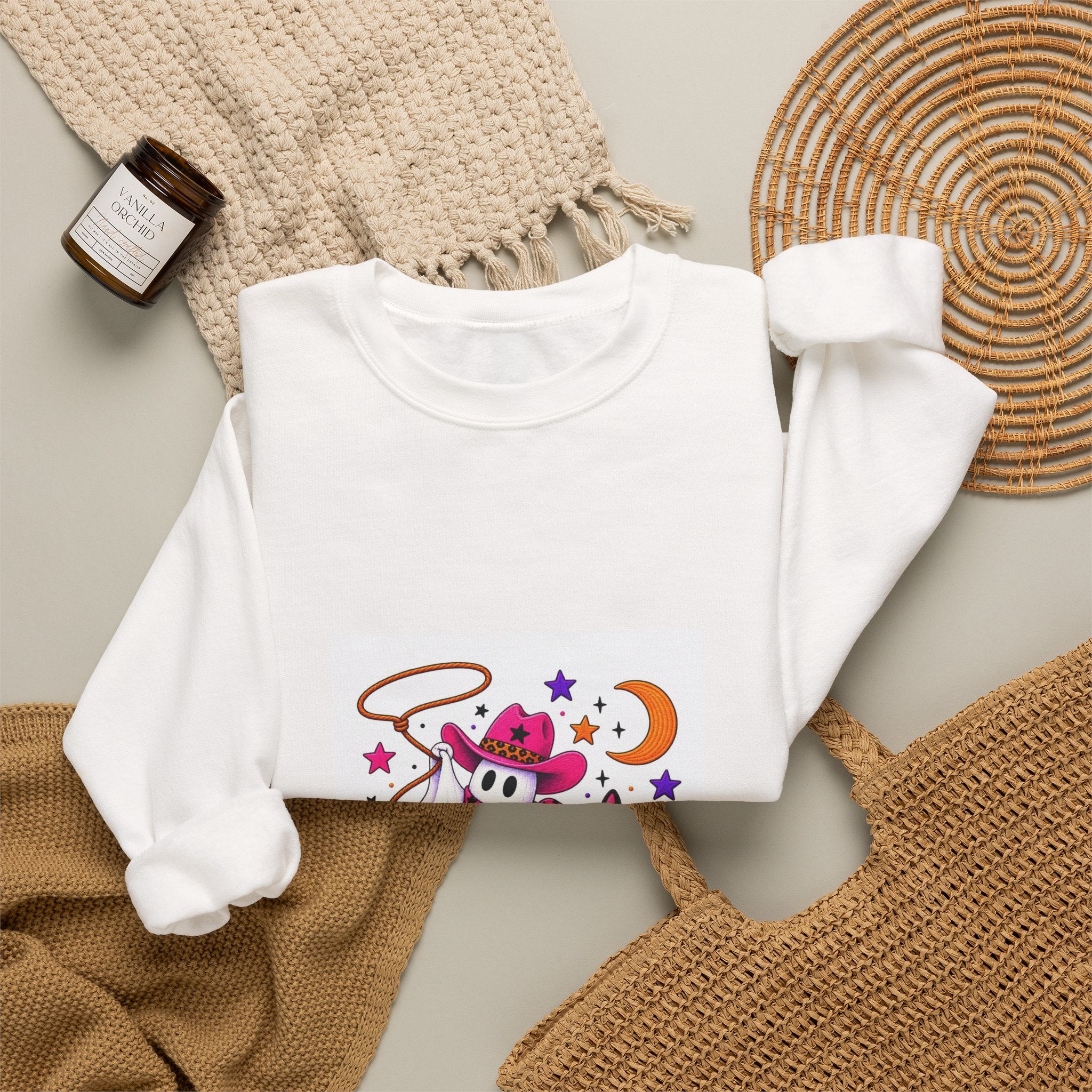 Cute Ghost Cowboy Crewneck Sweatshirt – Western Halloween Spirit