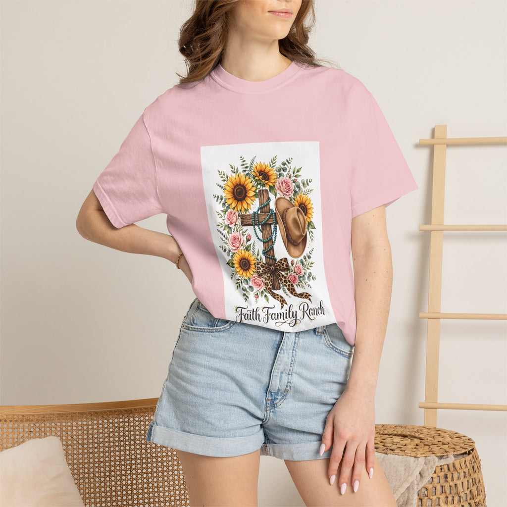 Faith Family Ranch T-Shirt — Sunflower Cowboy Hat Graphic Tee