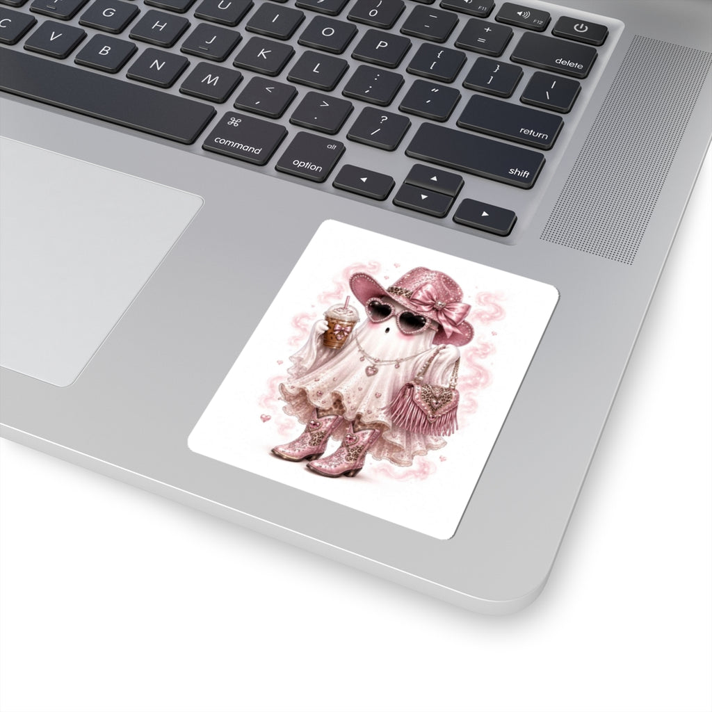 Glam Ghost Sticker — Pink Cowgirl Cute Sticker for Laptops & Planners