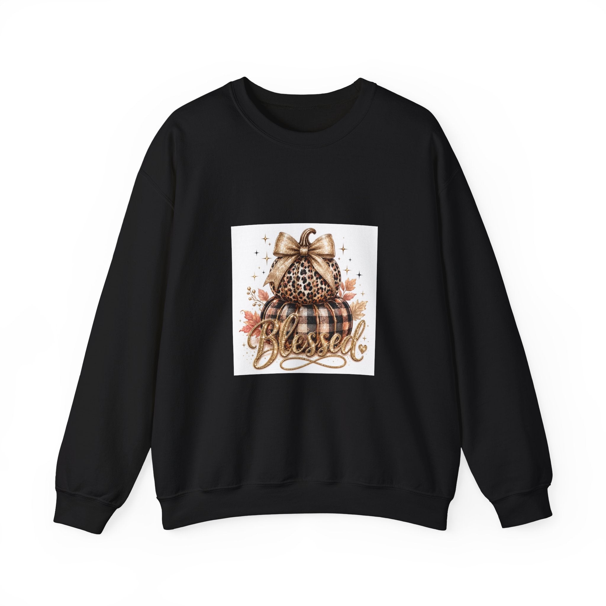 Blessed Pumpkin Sweatshirt — Leopard & Buffalo Plaid Fall Crewneck