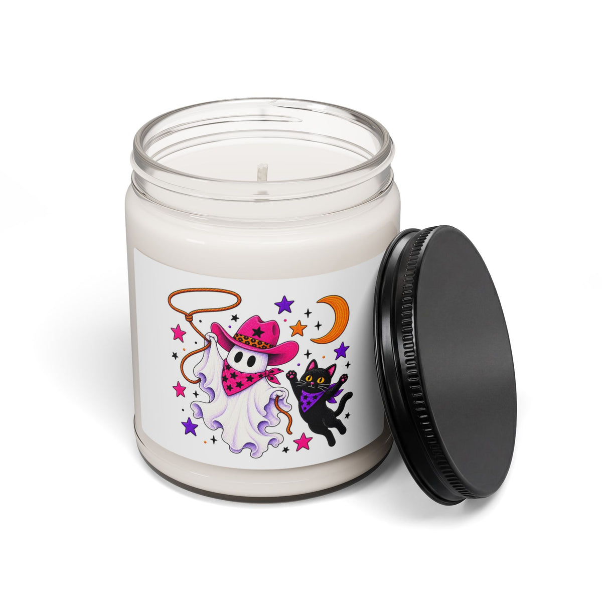 Halloween Ghost Cowgirl 9oz Scented Soy Candle — Cute Ghost & Black Cat Candle