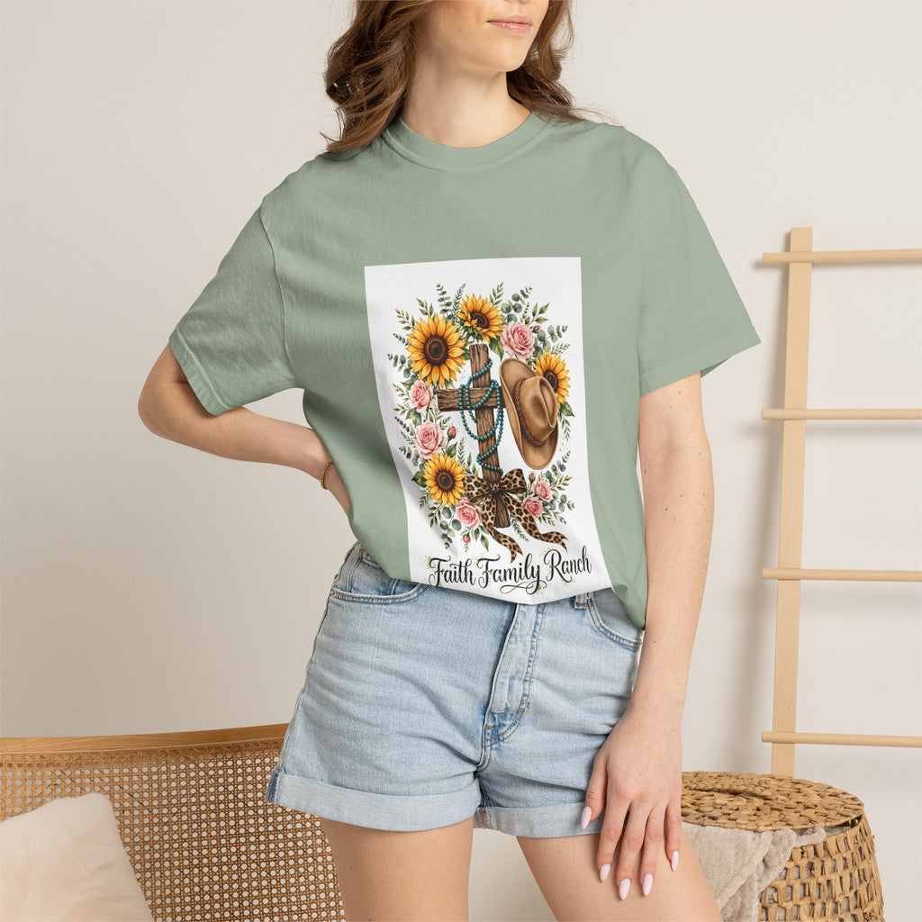 Faith Family Ranch T-Shirt — Sunflower Cowboy Hat Graphic Tee