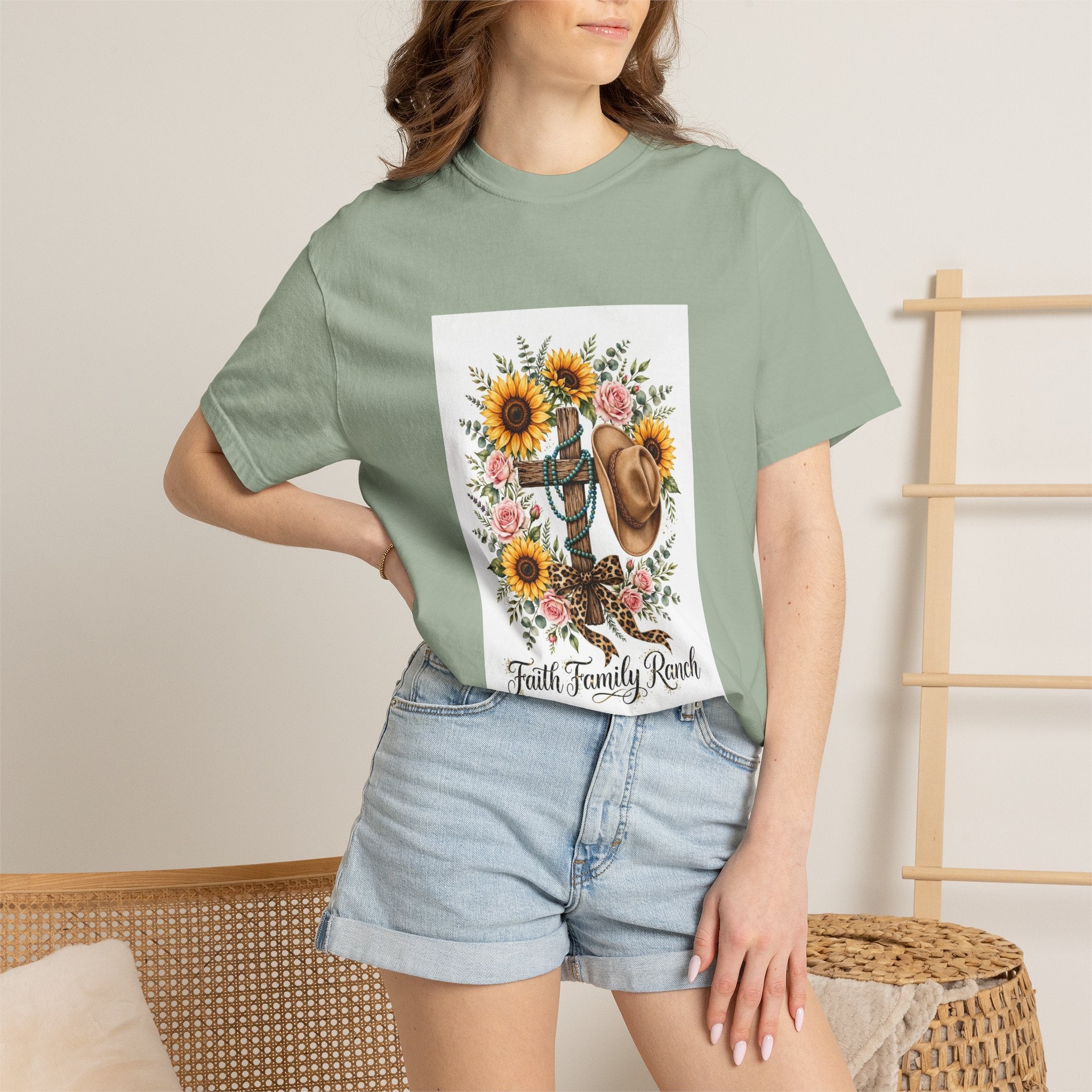 Faith Family Ranch T-Shirt — Sunflower Cowboy Hat Graphic Tee