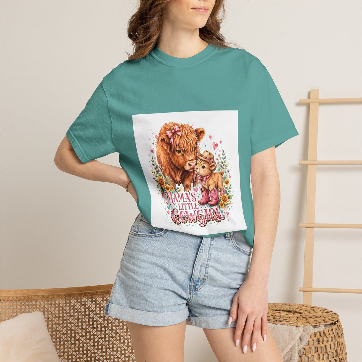 Mama's Little Cowgirl T-Shirt – Cute Highland Cow Mom & Calf Graphic