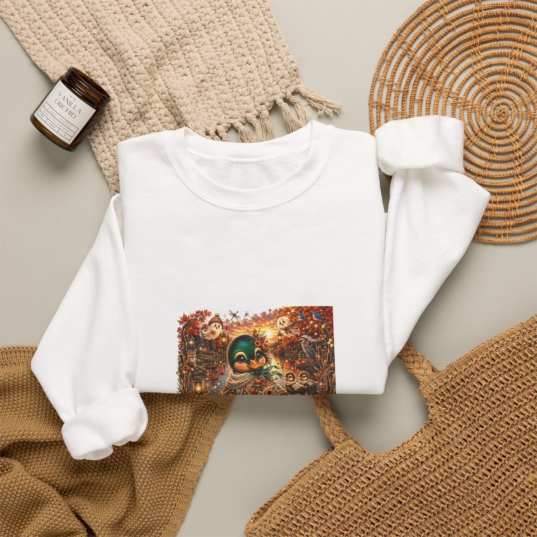 Autumn Sunset Skull Crewneck Sweatshirt – 'Still Waters' Vintage Halloween Graphic