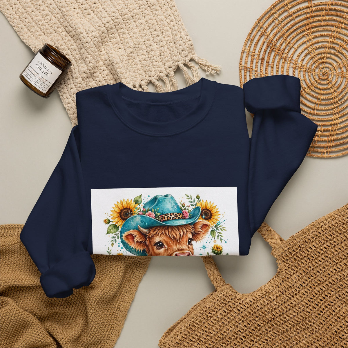 Western Mama Cow Sweatshirt — Sunflower Cowboy Cow Graphic Crewneck