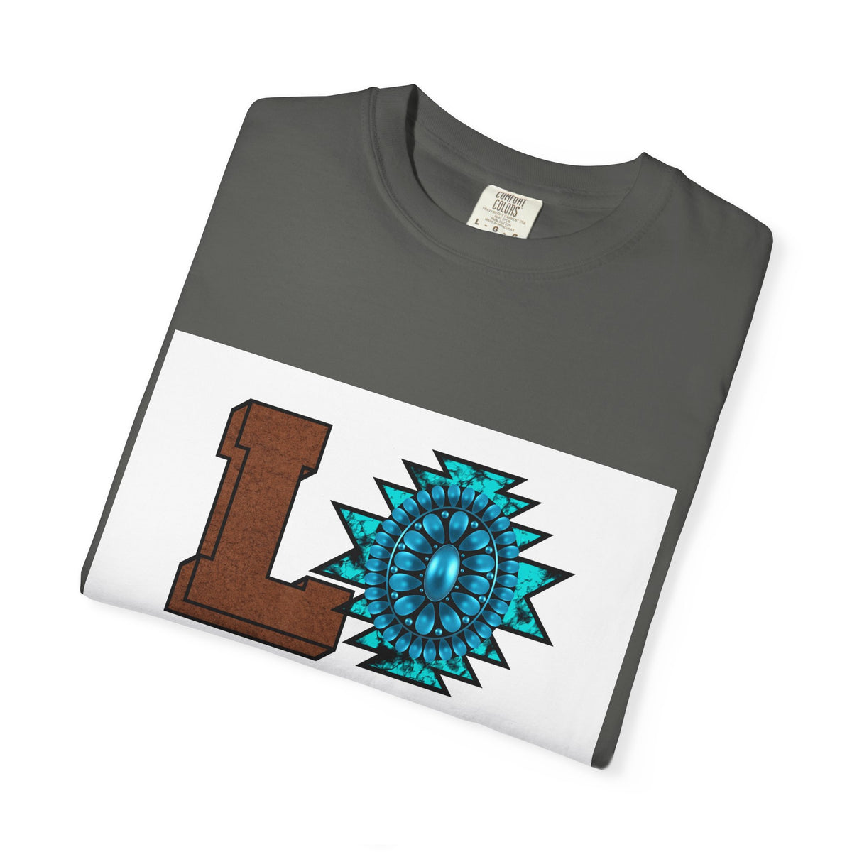 LOVE Southwestern Graphic T-Shirt — Turquoise Aztec Heart Design