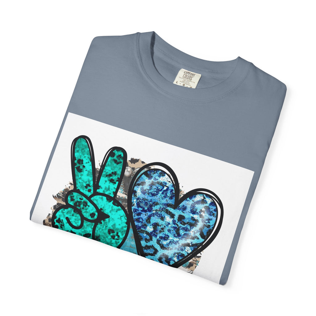 Peace Love Rodeo T‑Shirt — Turquoise Leopard Graphic Rodeo Tee