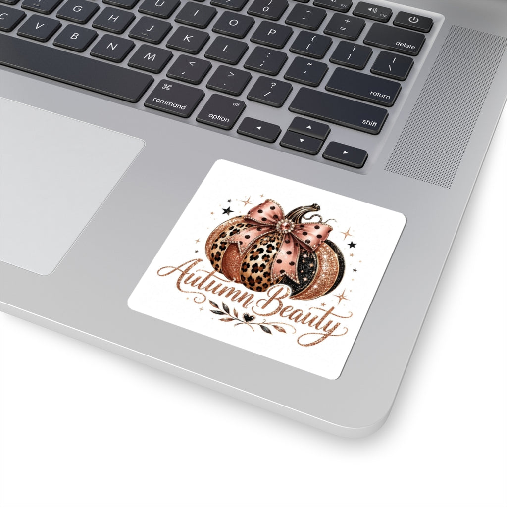 Autumn Beauty Pumpkin Sticker — Leopard Print Fall Kiss-Cut Decal