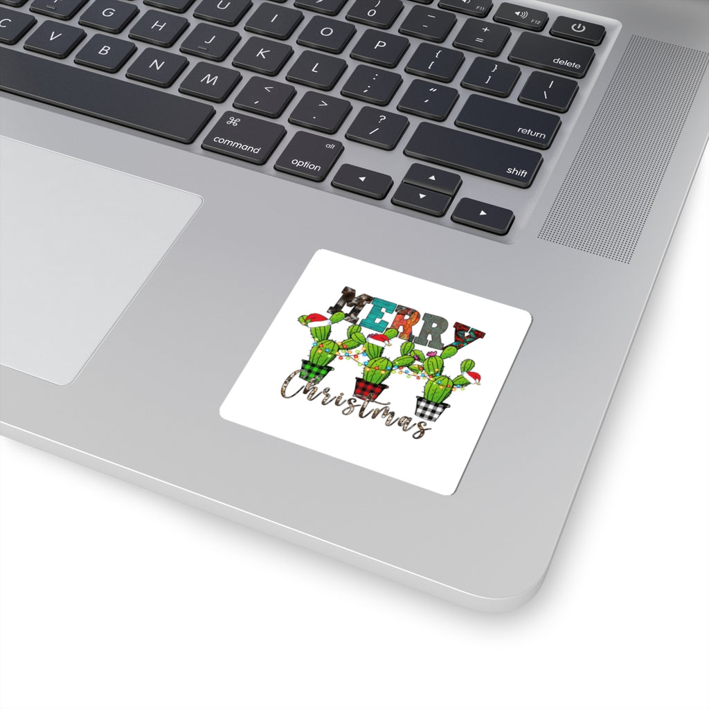 Merry Christmas Cactus Stickers — Festive Kiss-Cut Decals