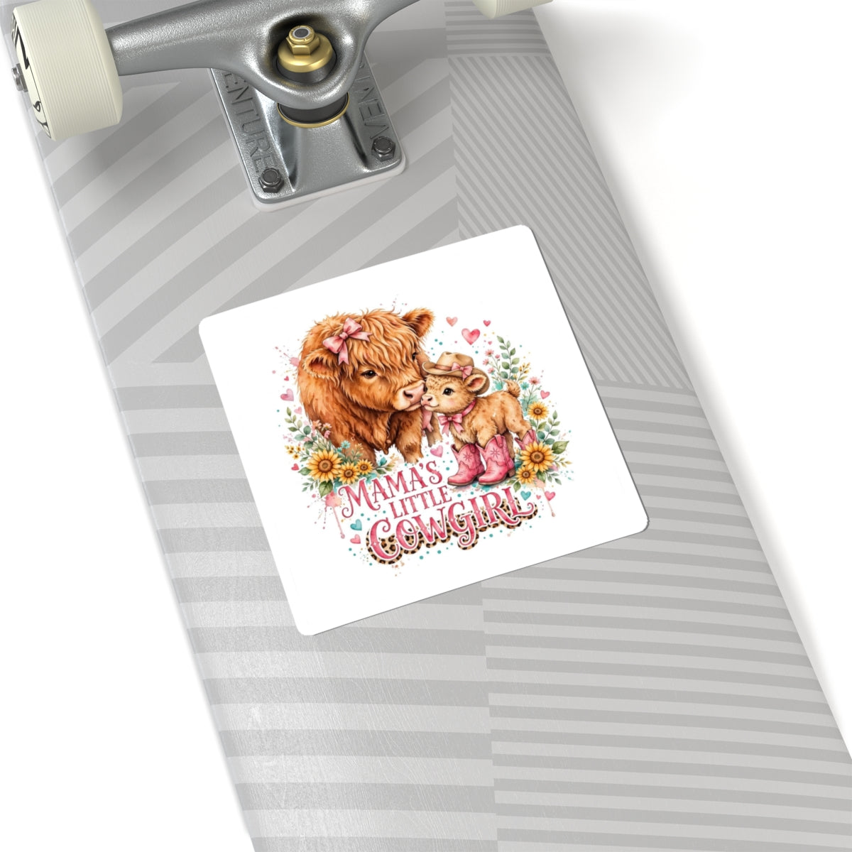 Mama’s Little Cowgirl Kiss-Cut Sticker — Adorable Highland Cow Mom & Calf Floral Decal