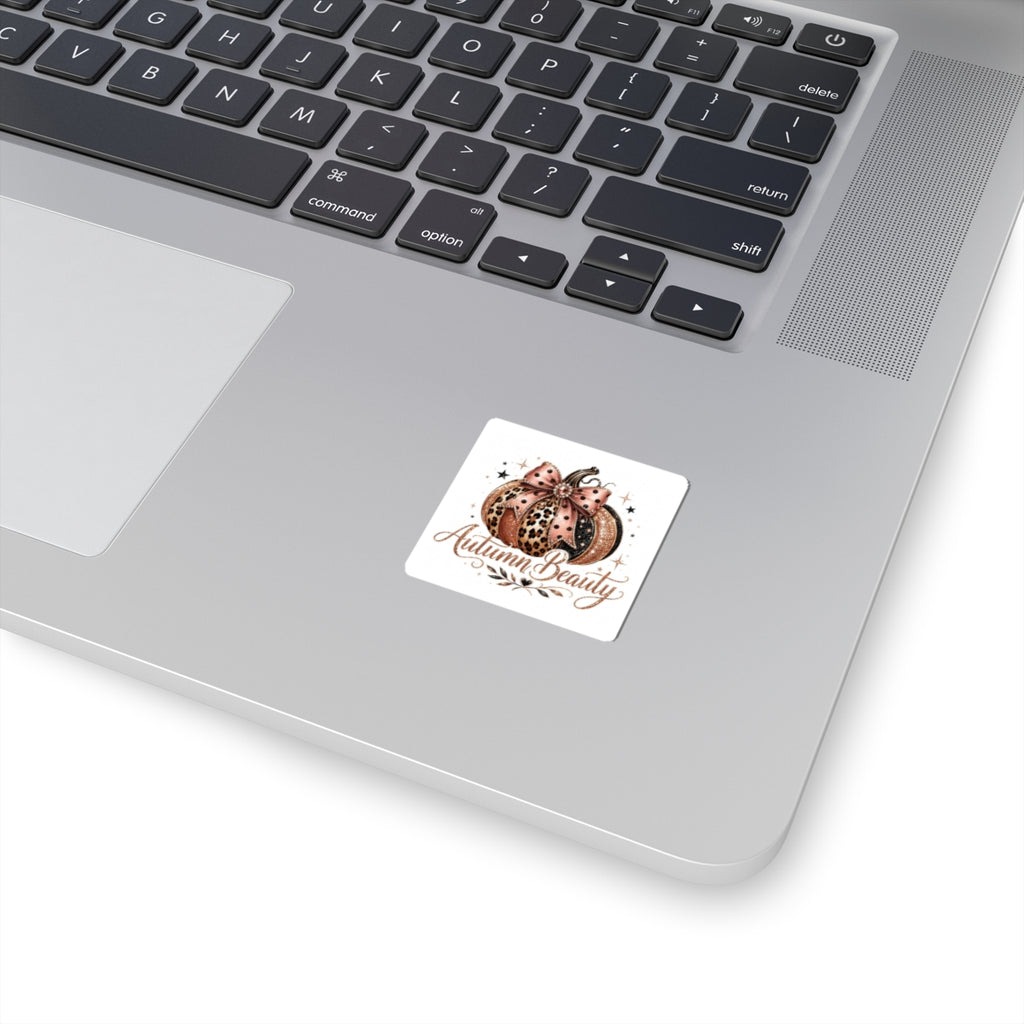 Autumn Beauty Pumpkin Sticker — Leopard Print Fall Kiss-Cut Decal