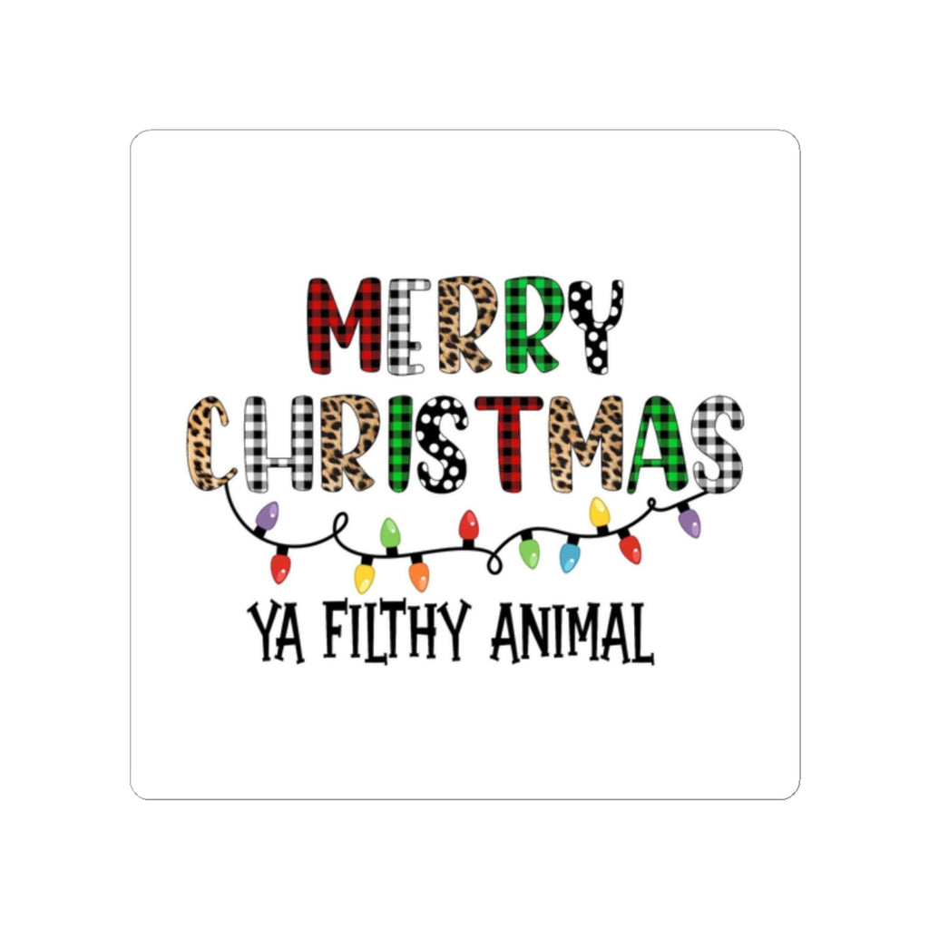 Merry Christmas Ya Filthy Animal Sticker — Holiday Plaid & Leopard Kiss-Cut Sticker
