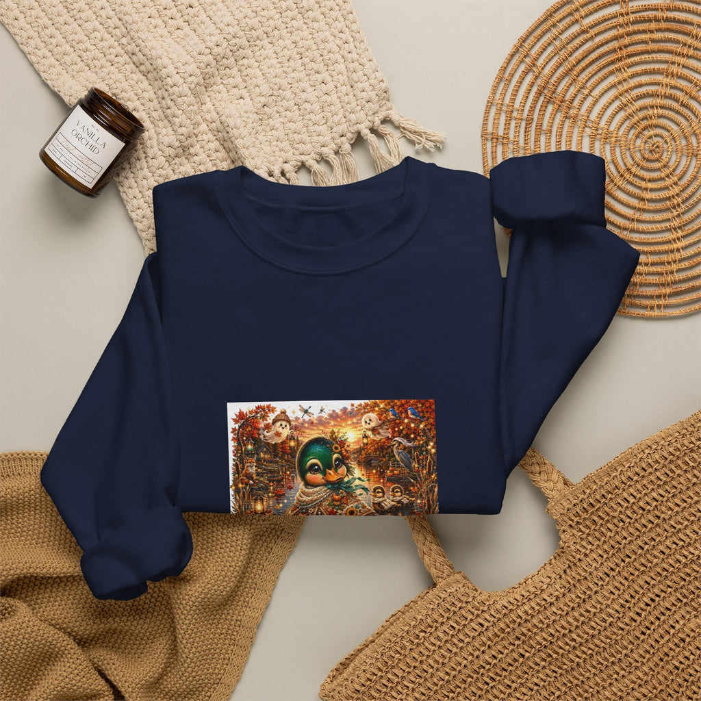 Autumn Sunset Skull Crewneck Sweatshirt – 'Still Waters' Vintage Halloween Graphic