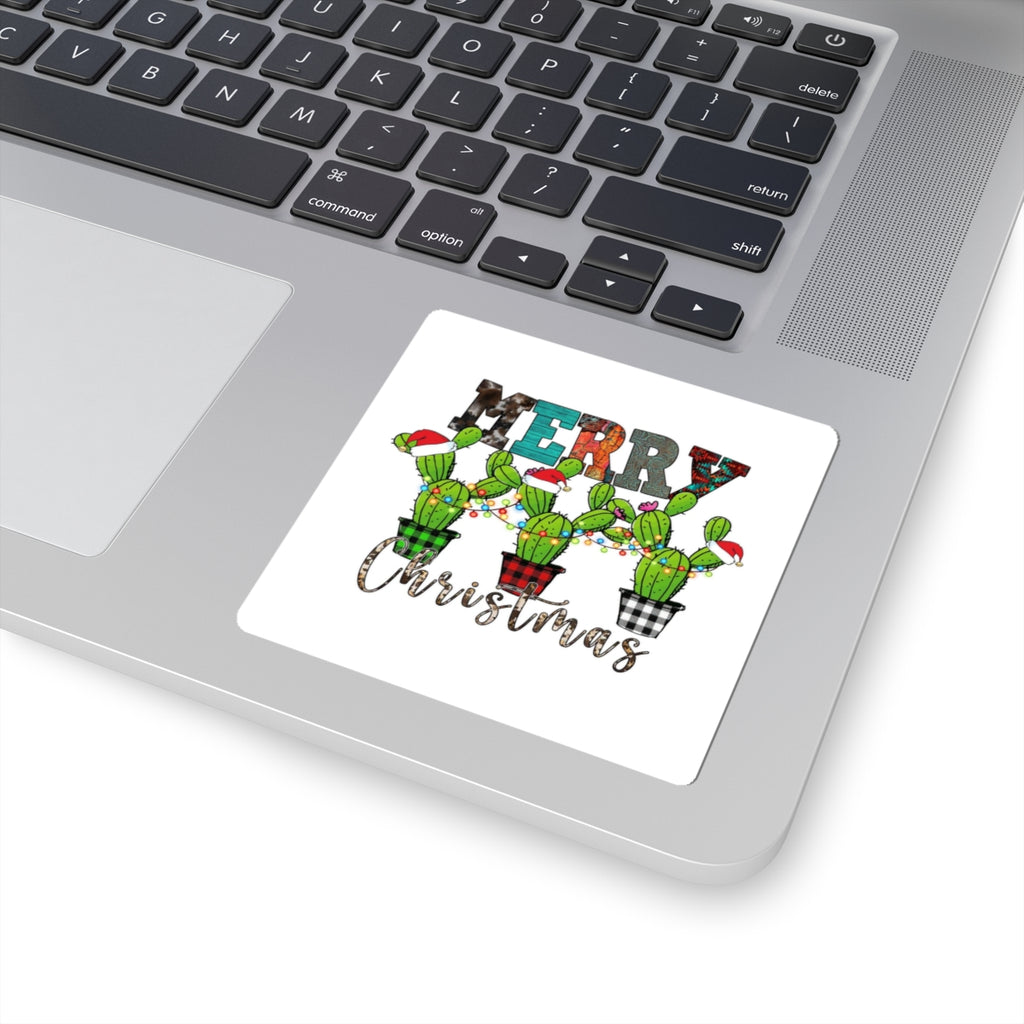 Merry Christmas Cactus Stickers — Festive Kiss-Cut Decals
