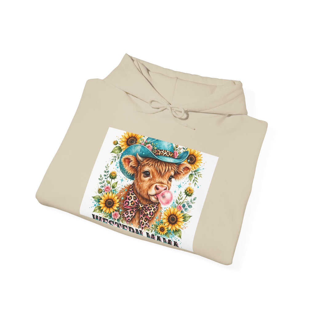 Cowgirl Cow Hoodie — Whimsical Sunflower Farm Animal Sweatshirt