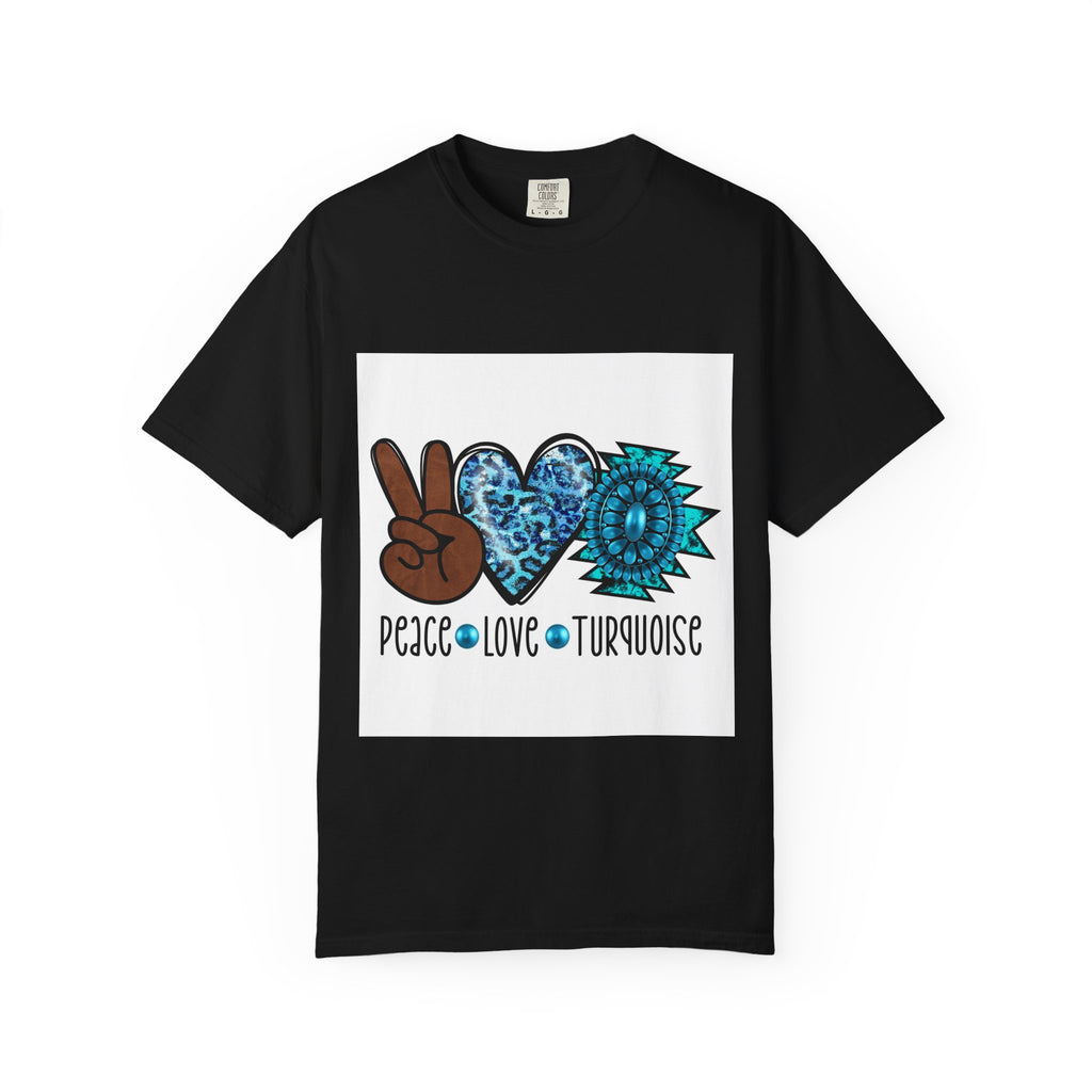 Peace Love Turquoise T-Shirt — Boho Peace Sign & Heart Graphic Tee